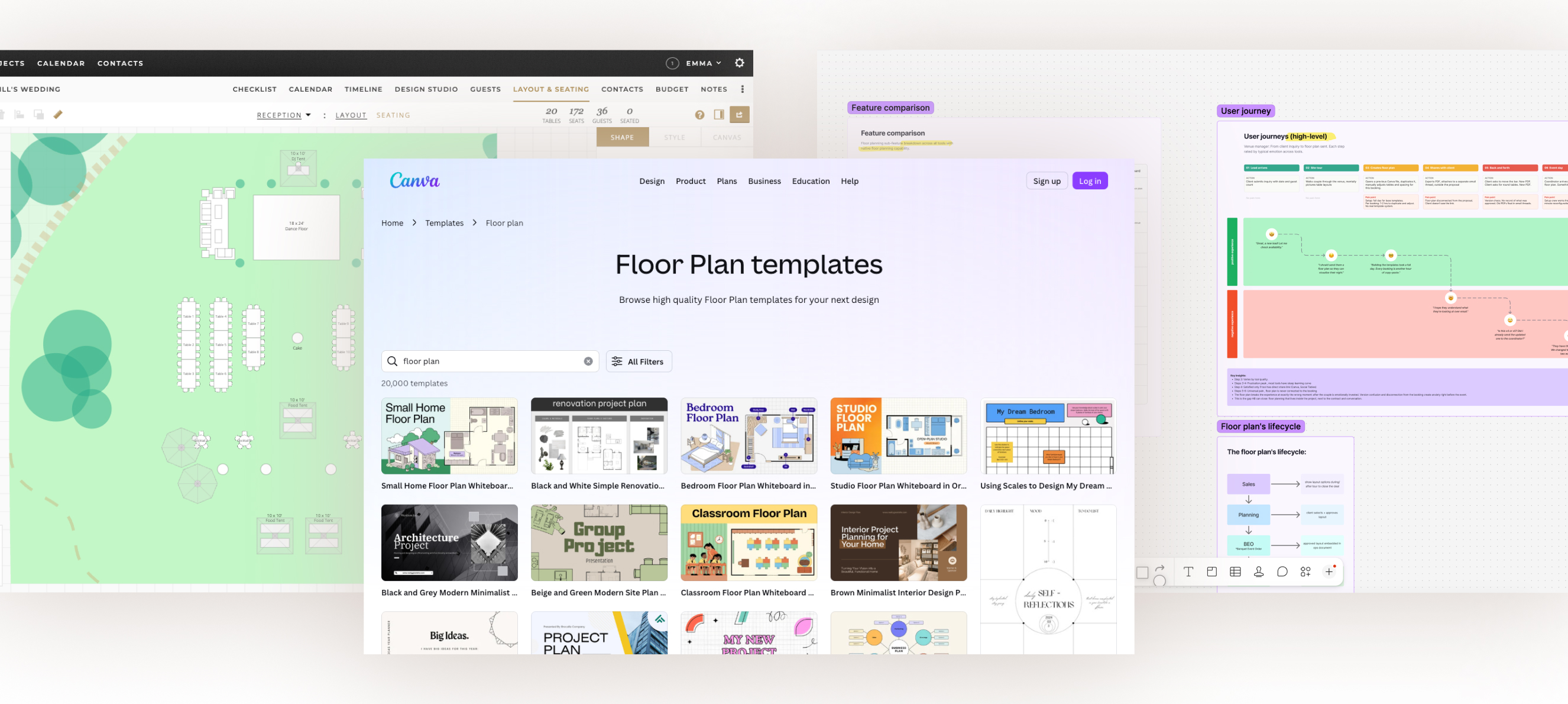 Competitive analysis comparing 13 floor planning tools across the venue workflow.