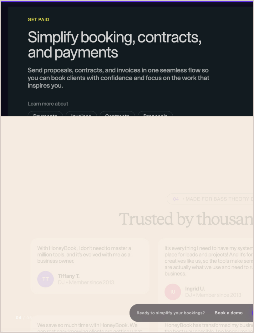 A parallax transition carrying depth between two sections of the page.