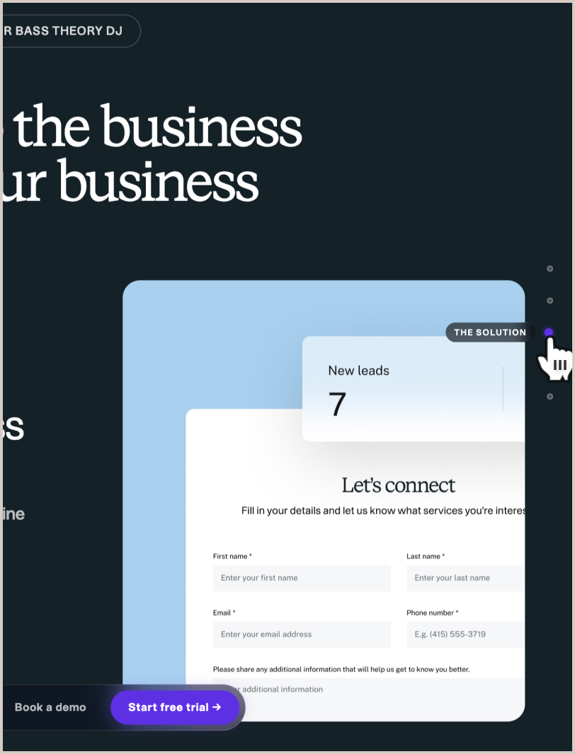 Side navigation dots letting readers jump to chapters of the page.