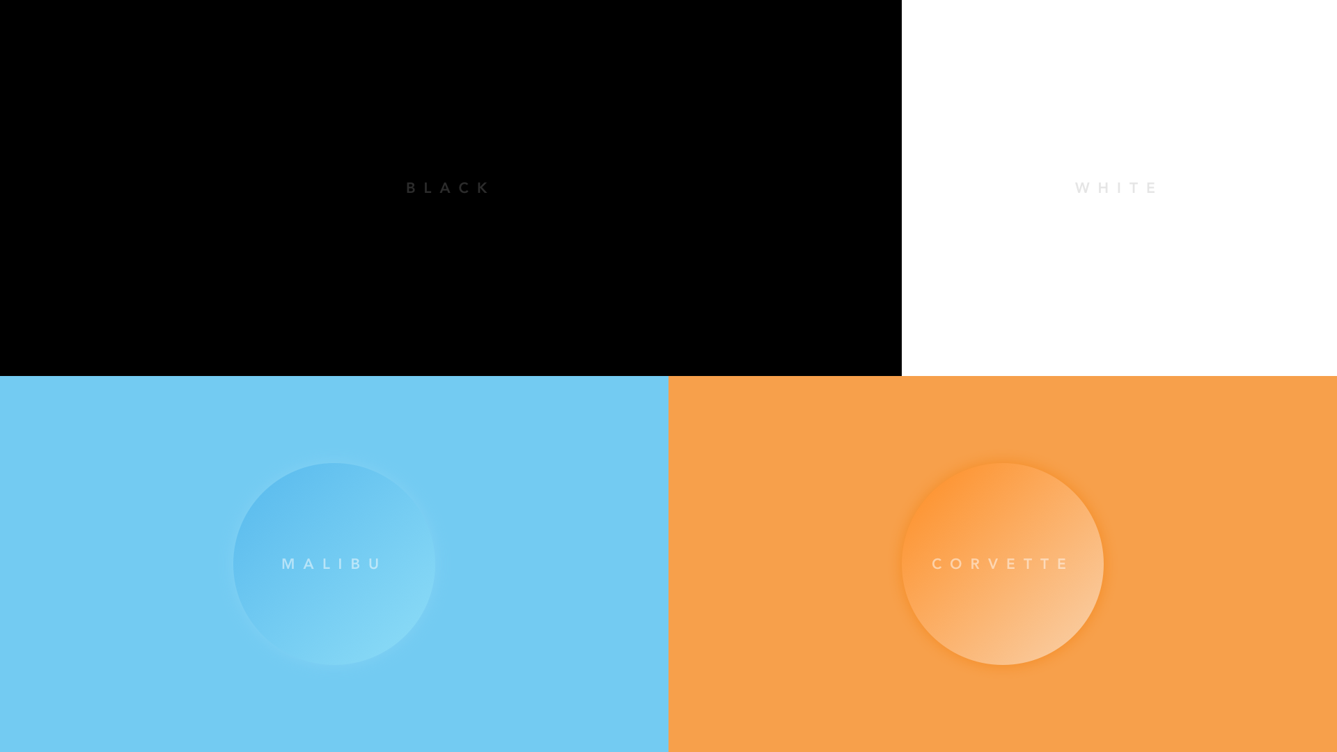 Reps/with brand color palette: black, white, Malibu blue, and Corvette orange.